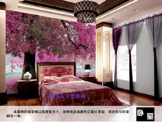 3D мурали позадина обичај Пурпурна цреша дрвја бојадисана спалната соба ТВ троседот слика во позадина 3 d позадина