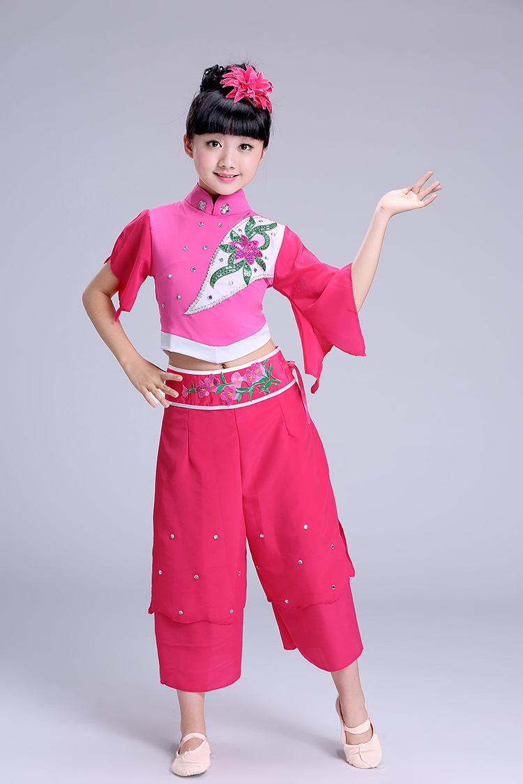 Девојки Везови Танц Носат Кинески Народен Танц Носии Деца Фан Yangko Класичната Танцова Сцена Перформанси Облека