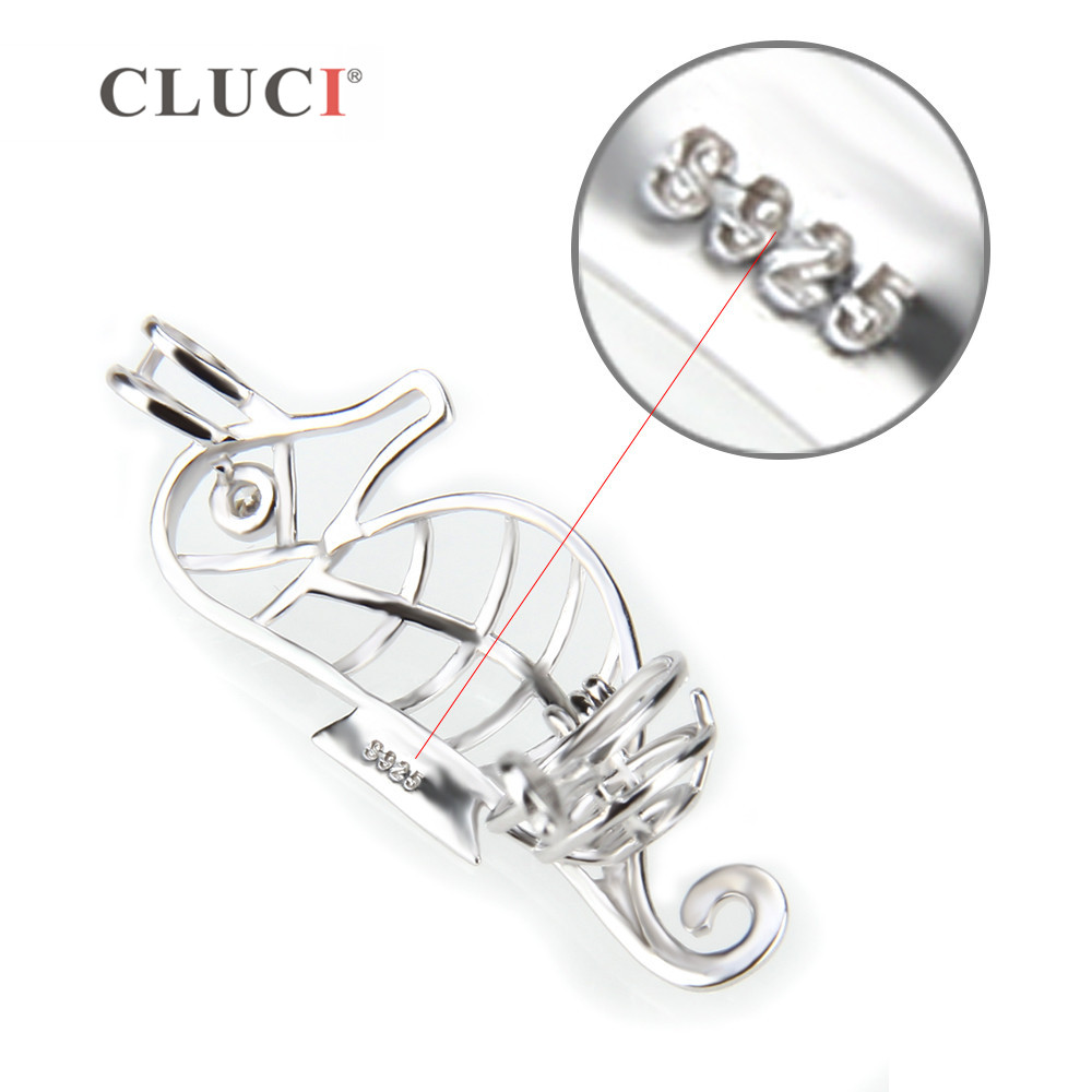 CLUCI жените накит бисер pendant атрактивни Seahorse празен кафез pendant 925 фунта сребрен ѓердан pendant