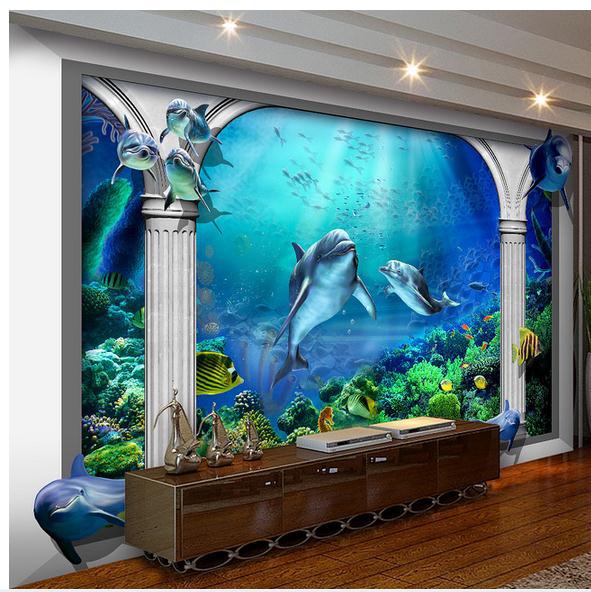 обичај фото позадина 3d ѕид мурали позадина Море светот Морски аквариум Римски колона 3d TV поставување ѕидни тапети дневна соба