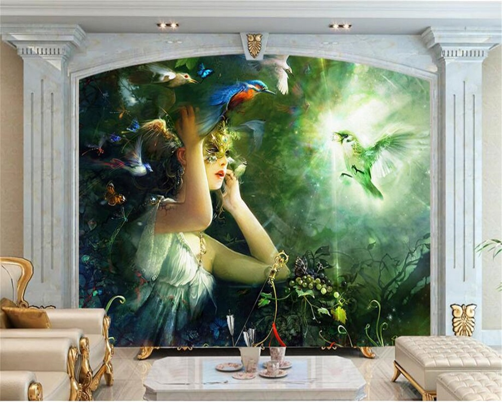beibehang Мода прекрасна 3d позадина сликарство прекрасна убавина волшебникот слика ТВ ѕид декорација сликарство de papel parede