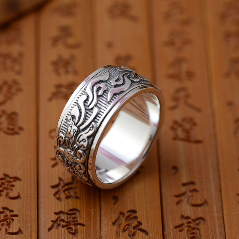Елени Кралот накит трговија на големо сребро S925 фунта сребрен прстен антички занаети накит може да се ротира Будизмот