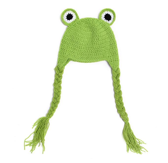 Новина симпатична цртан филм жаба големи очи бебе бебе момчиња девојчиња капчиња рачно изработени плетени капа