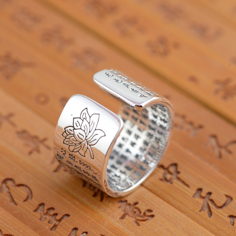 Тајландски сребро трговија на големо S999 фунта сребрен прстен антички занаети љубителите на срцето отворање
