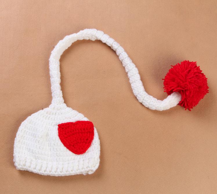 Новина контраст боја срцето бебе бебе момчиња девојчиња капчиња рачно изработени плетени долга опашка шапка фотографија реквизити 1 buc