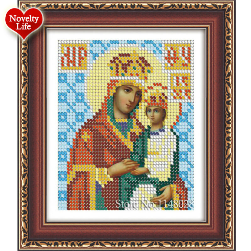 DIY 5D Ikons Круг Дијамант Сликарство Религија Везови Колекции за Русија Човековите Богородица и Дете Шема