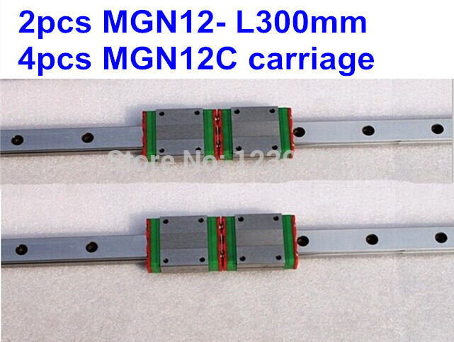 2 парчиња MGN12 L300mm линеарна железнички + 4pcs MGN12C превоз
