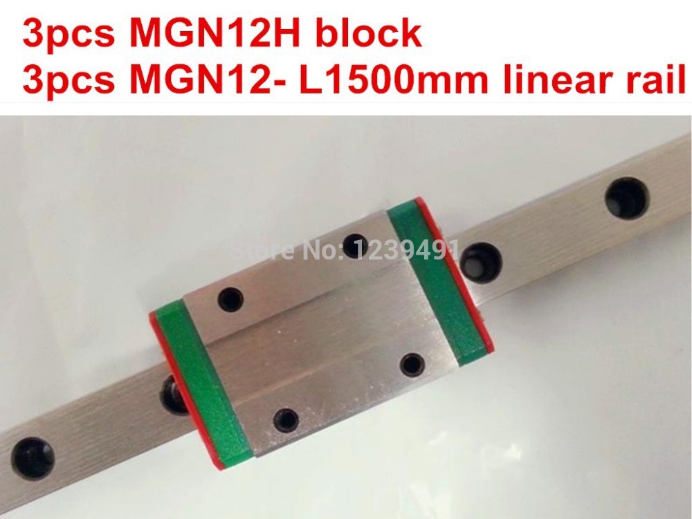 Kossel Мини MGN12 12mm минијатурни линеарна железнички slide = 3pcs 12mm L-1500mm железнички+3pcs MGN12H превоз за X Y Z оската