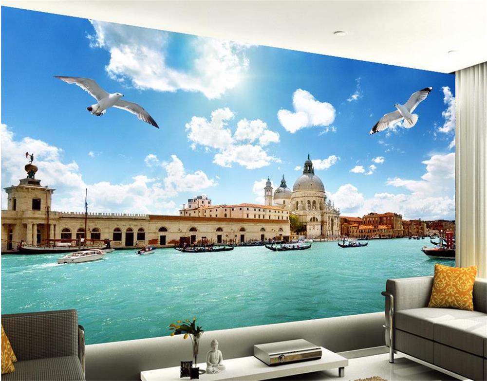3d позадина обичај фото позадина livingroom mural Венеција Seagull пејзаж сликарство троседот во ЖИВО позадина