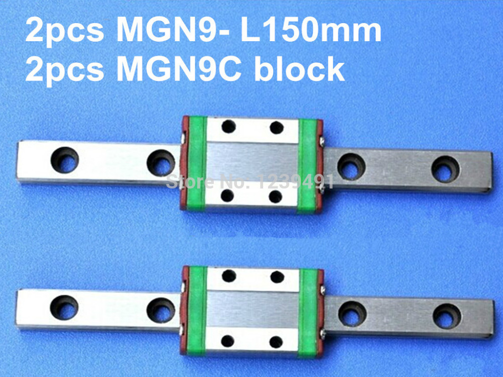 2 парчиња 9mm линеарна железнички водич MGN9 150mm со 2pcs мини MGN9C линеарни блок