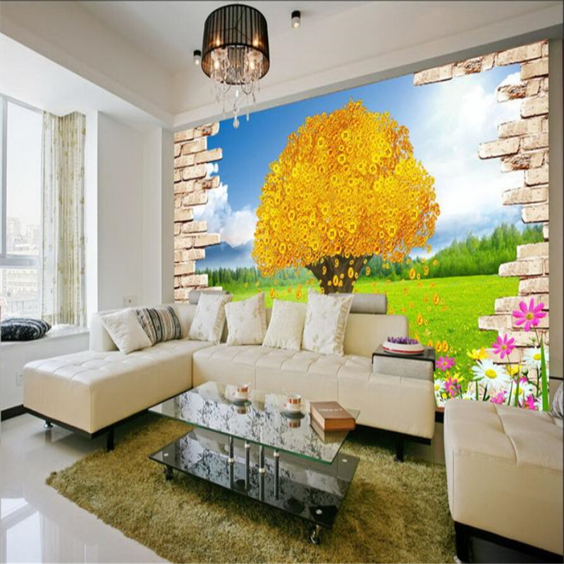 beibehang Сопствени 3d ѕид хартија три-димензионални богатство дрво злато дрво mural троседот во дневната соба