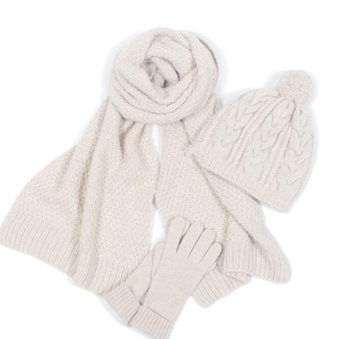 Зимски нови дами класичен диви кашмир шапка ракавици шамија топло три-парче бургундија