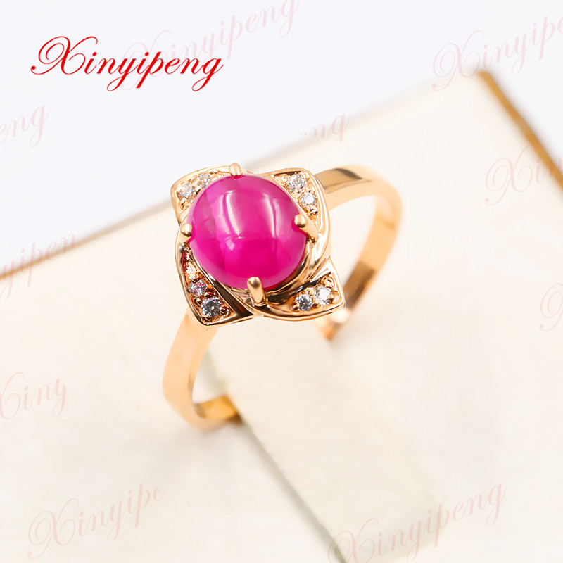 Xinyipeng18K розово злато инкрустирани природен рубин прстен стил убави жени модел