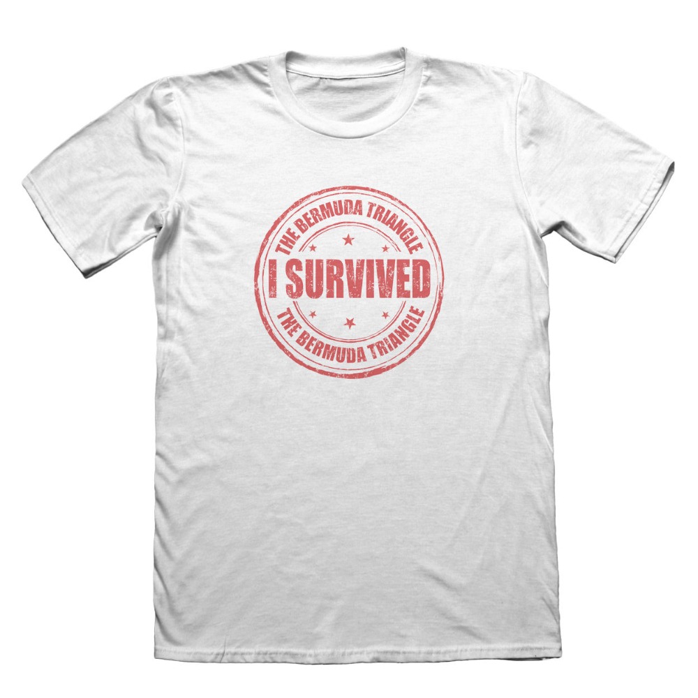 2018 Лето O-Вратот Tee Кошула јас Преживеале Бермудски Триаголник Дизајн T-Shirt - Смешно Mens Подарок Топла