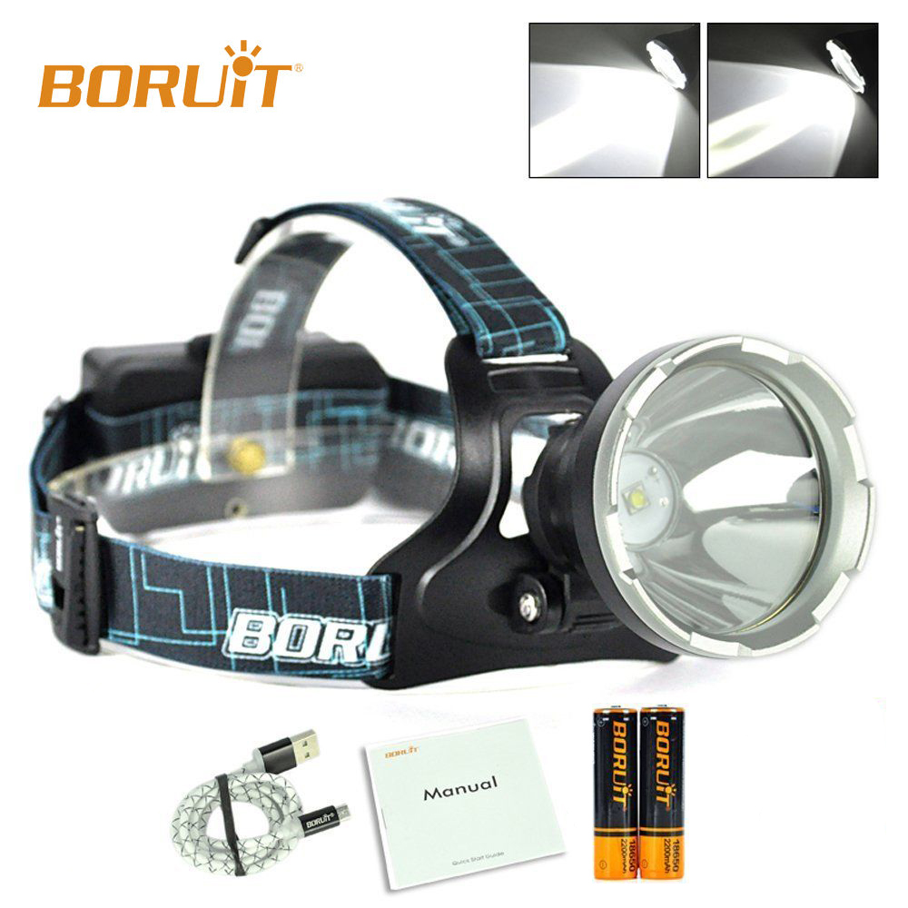 Нови BORUiT Smart B10 XM-L2 LED 3 Начини 2200mAh PCB Батерија USB Headlamp Лов Кампување Риболов Главата Факел светлина Водоотпорен