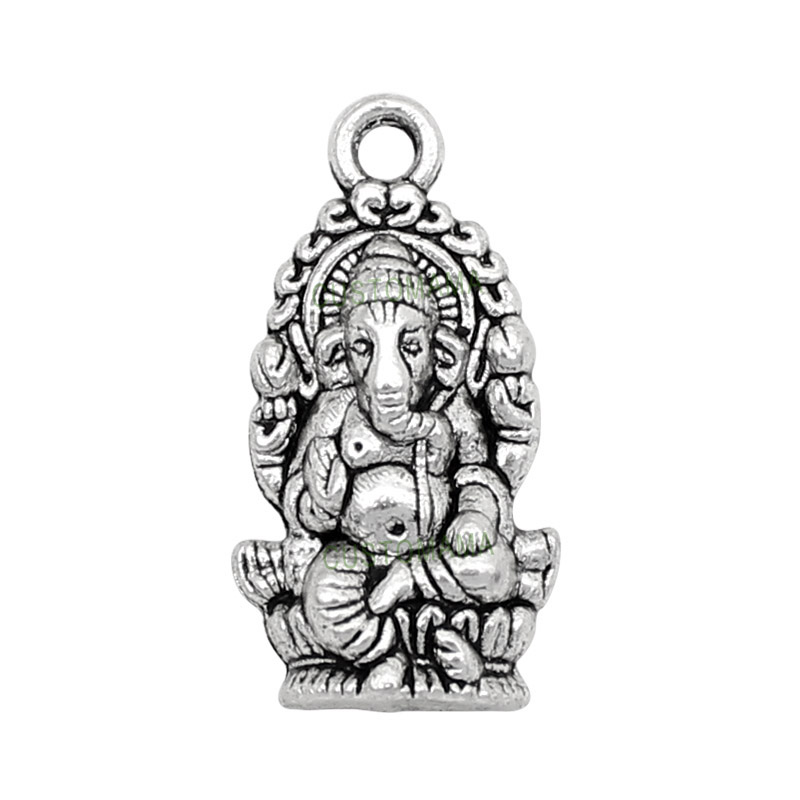 40pcs - Ganesha Шарм, Антички Сребрен Хинду Бог на Мудроста Слон Шарм Pendant 27x14mm