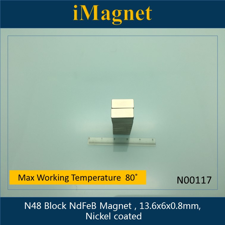 N00117 20pcs N48 Блок супер силен Ретки Земјата Neodymium Магнет,13.6x6x0.8мм,Cuboid Ndfeb Магнет ,Магнет за фрижидер