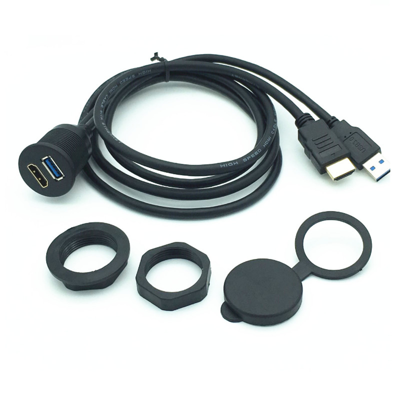 2m/6ft 1m/3ft Должина USB 3.0 Машки да се Женски & HDMI ПОМОШЕН Продолжување Панел Флеш Монтажа За Автомобил, Брод и Мотоцикл