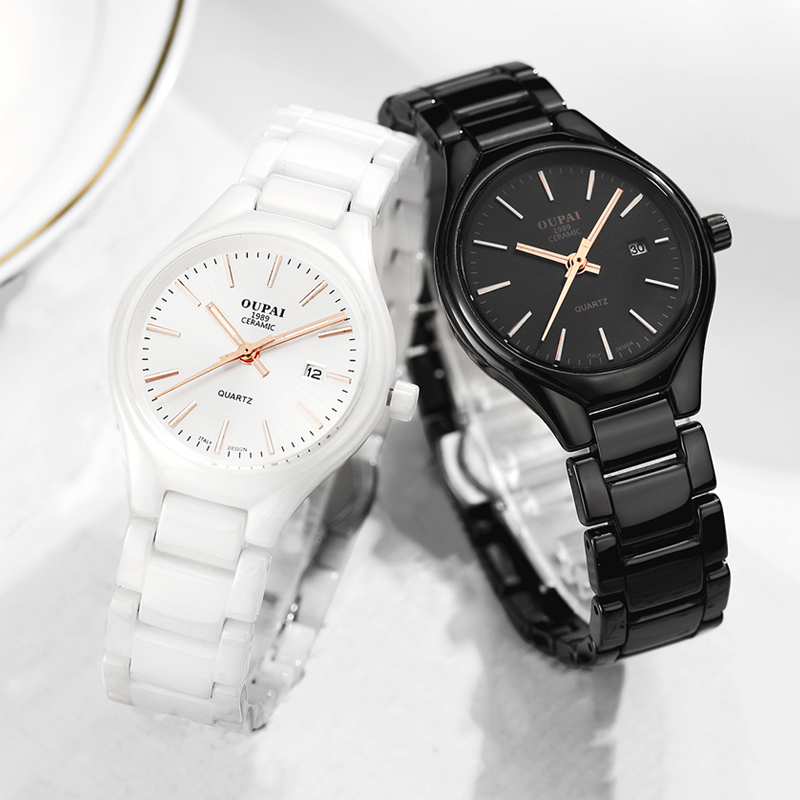 Керамички се види Мода Обичните Жени часовници кварц relojes mujer OUPAI бренд на луксузни рачни часовници Девојка елегантна Облека часовник RAD05LO