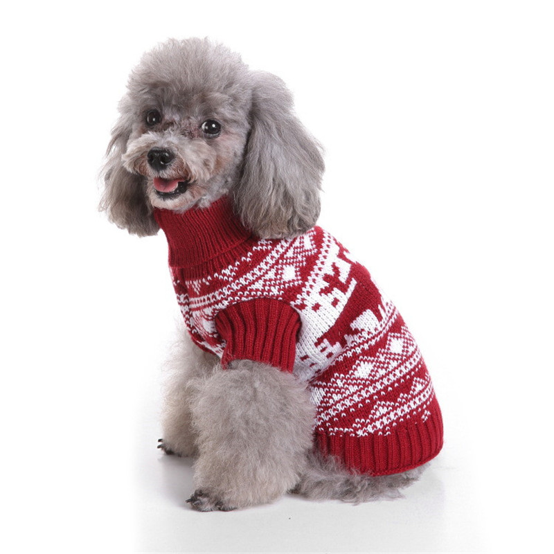 Нова Есен/зима Волна Куче Џемпер Едноставна Божиќ се Задржи Топло Плетење Џемпер за Средни и Големи домашни Миленичиња Куче Облека (црвено)