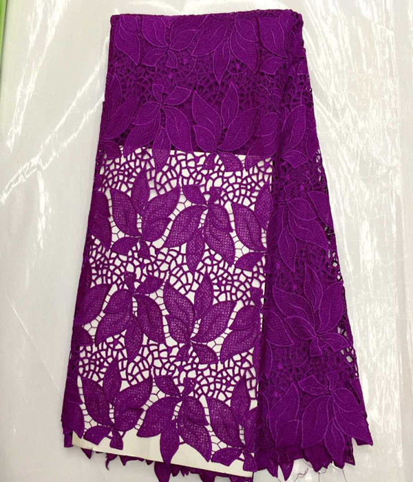 Висок квалитет пурпурна листови извезени на кабелот чипка ткаенина Африкански вода растворлив чипка ткаенина за венчаница IW4-1