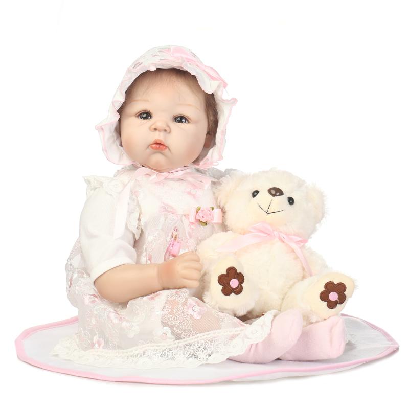 Нови 55cm Меки Силиконски Раѓа Бебиња Кукли Играчка Новороденче Насмевка Принцеза Девојка Бебе Кукла Со Имајте
