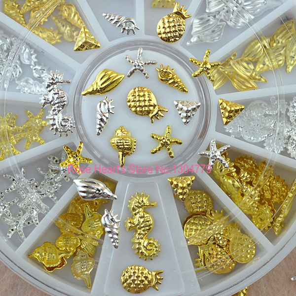 Убавината 3D Метал Помине Уметност Декорација Додатоци Злато, Сребрена Школка Conch Тркала