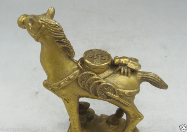 Исклучителна колекција Кинески солидна месинг врежан housefly коњ Упатуваа Ingot статуа
