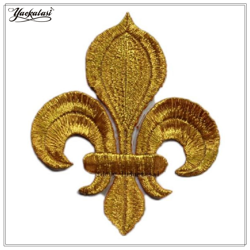 YACKALASI Железо На Парчиња Златен Вез Цвет Appliqued Божиќ Fleur De Lis Цвет 3D Lotus Appliques 10-8.5 cm