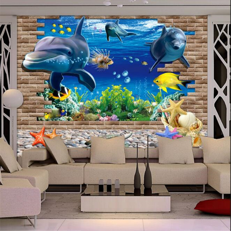 кориснички 3D фото позадина подводниот свет делфин фото деца соба ТВ софа во позадина 3D не-плетени mural позадина