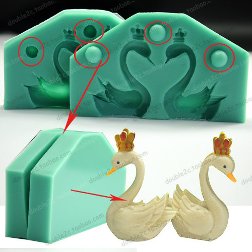 2 Парчиња Убава Swan Форма 3D Фондан Силиконски Калап Свеќа Чоколадо Sope Габи, Шеќер Занает Алатки Bakeware