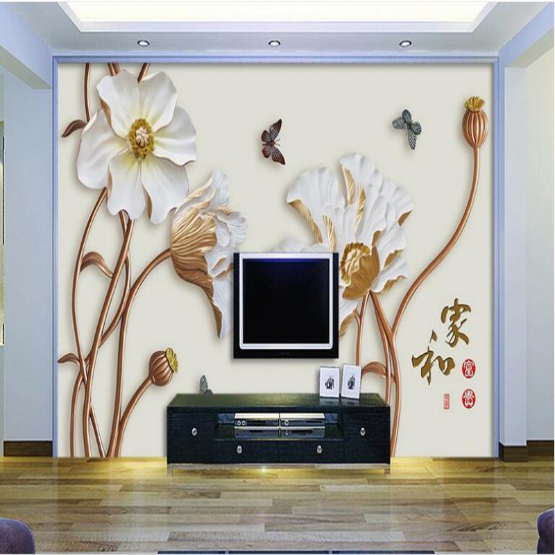 beibehang Обичај големи mural олеснување на уметникот и богата уметничка стакло lotus ТВ позадина ѕид не-плетени
