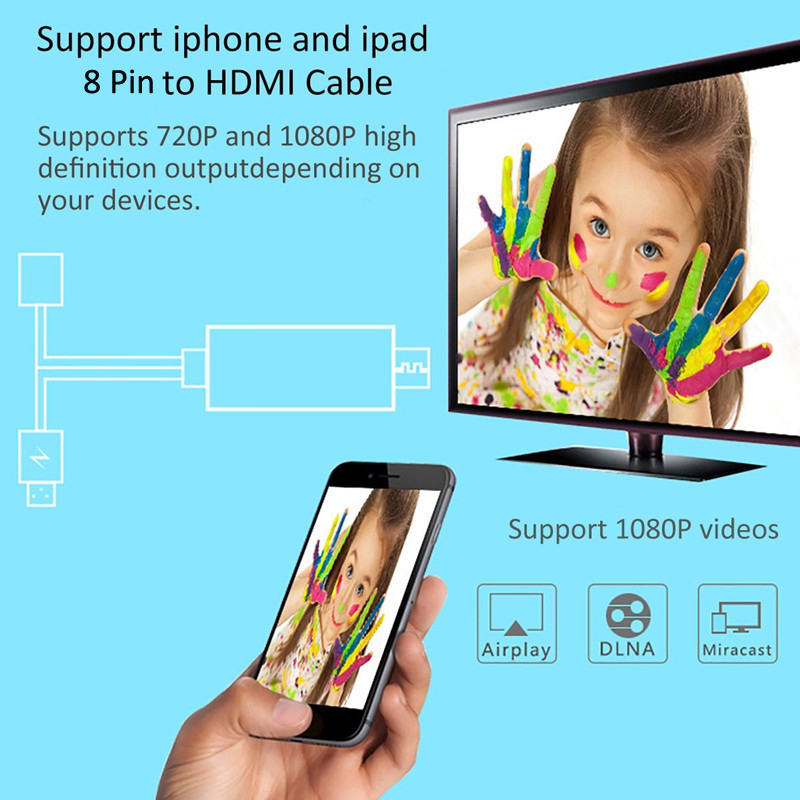 DOITOP USB 8pin да HDMI Аудио Видео Кабел HDTV AV Линија Адаптер Plug And Play 1080P HDMI Кабел За iPhone 8/7/6S