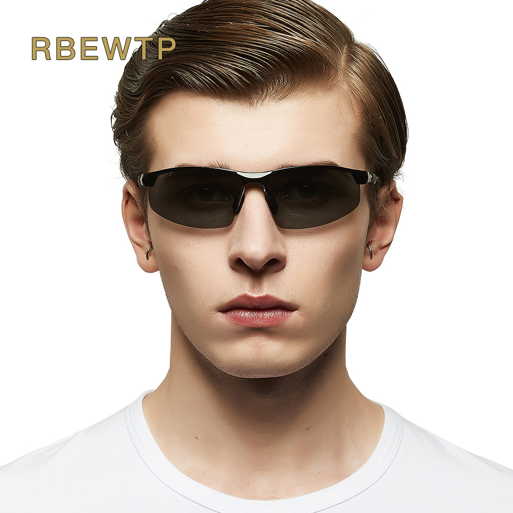 RBEWTP Алуминиум магнезиум Рамка HD Леќа Photochromic Спортски Поларизирани очила за сонце Мажите Возење Ден и Ноќ Визија Очила за Сонце