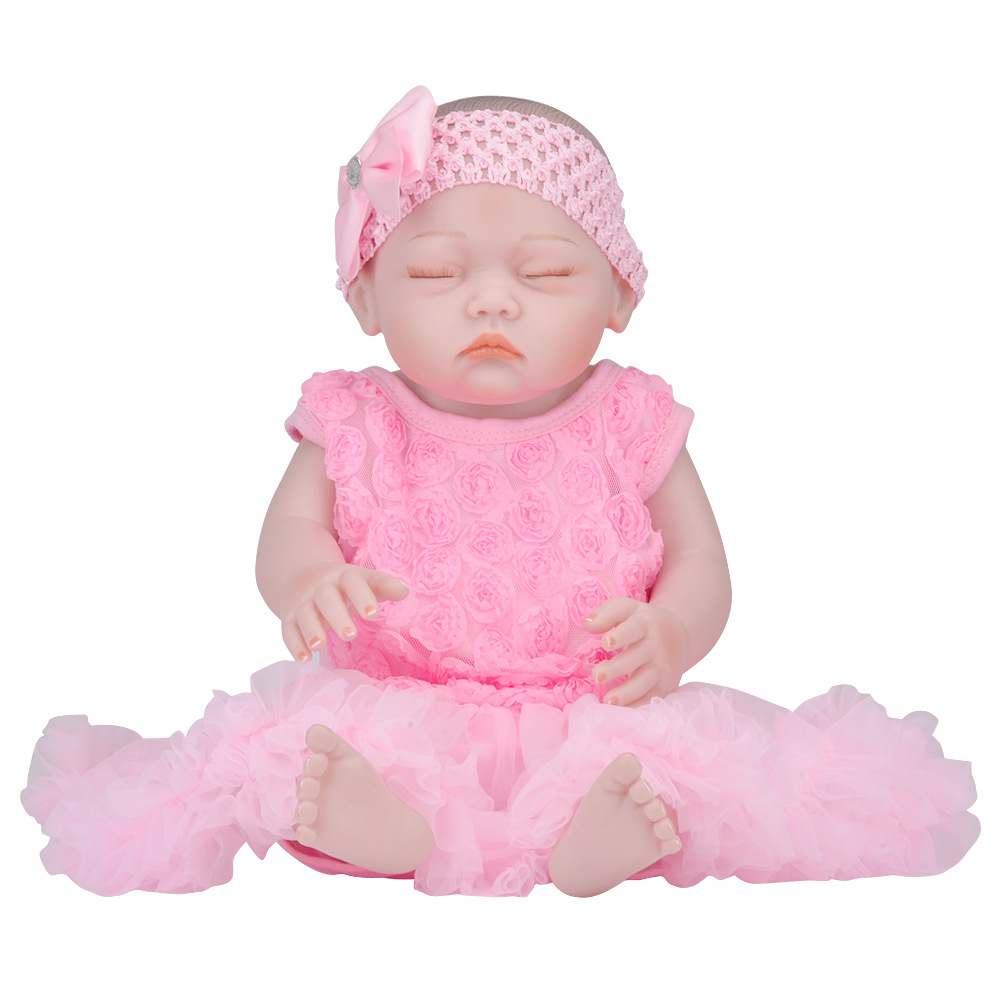 52cm со Полно Тело, Силикони Раѓа Кукли Lifelike Раѓа Кукли Бебиња Розова Затвори Очи Спиење Кукла Капе Бебе