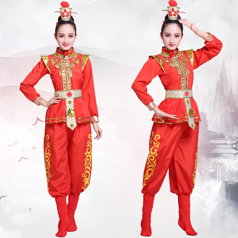 Кинески народен танц костим Црвено жена Тапан Yangko Танц Носат античките Hua Мулан Облечи ориентални традиционалните
