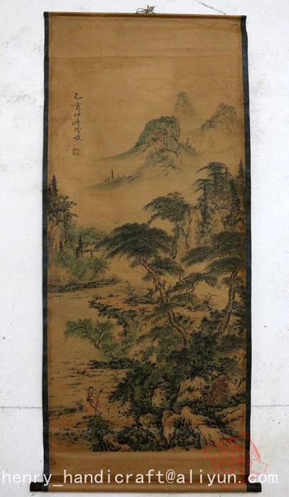 Античкиот QingDynasty Рака-насликани Кинески calligraphy сликарство--Пејзаж 10,декорација мурали,занаети /collection & украсување