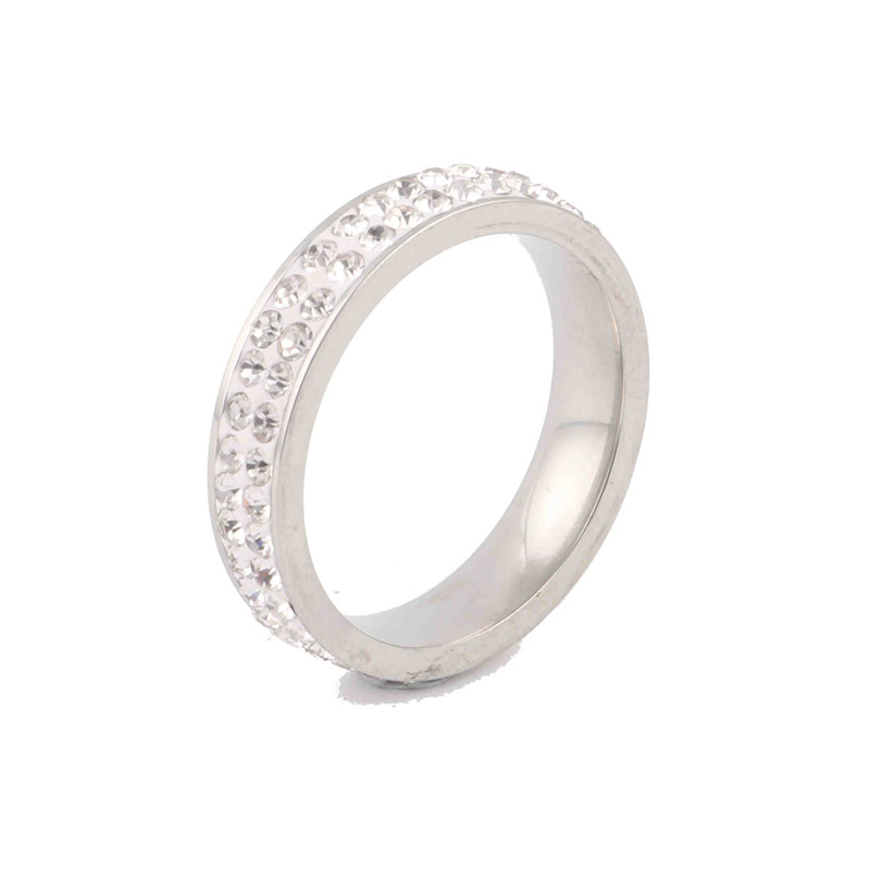 Круг две ред кристално јасно Нерѓосувачки челик прстен мода накит Направени со CZ Кристали Полна Големина трговија