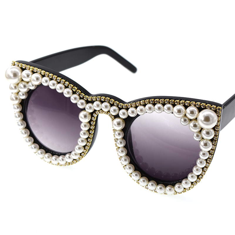 2017 Модни луксузни кристал мачка око, очила за сонце жените бренд дизајнер преголеми мачка очила за сонце