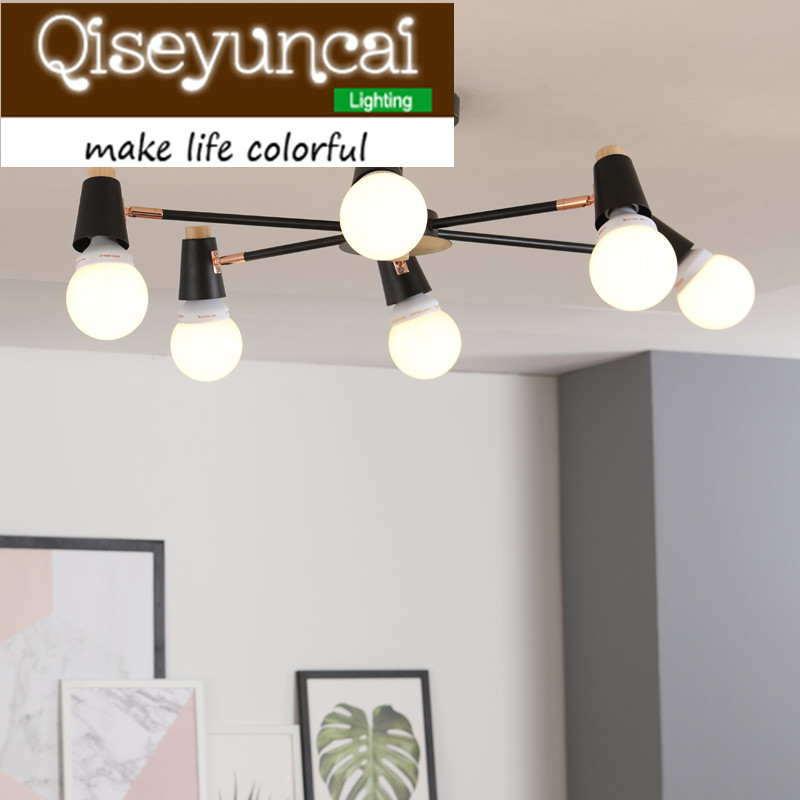 Qiseyuncai Едноставна пост-модерни 6/8 главата таванот светлина креативни цврсто дрво железо осветлување бесплатен