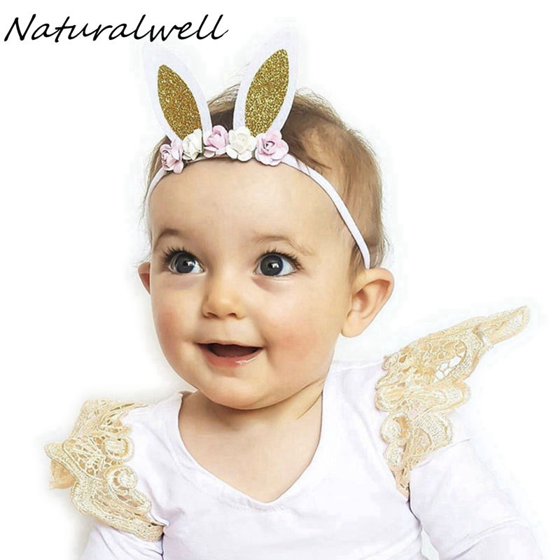 Naturalwell рачно изработени Пастелни Сребро Bunny Уши Бебе Headband најлон Завој Велигден Девојка Headband