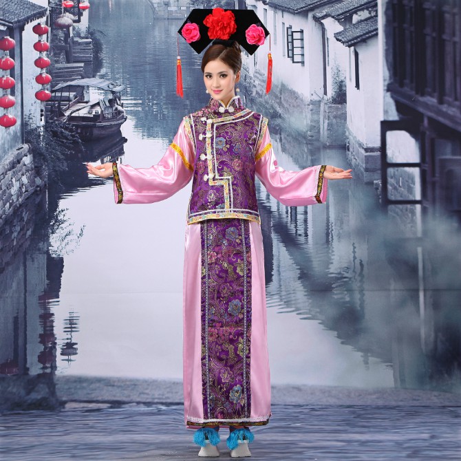 3 еез Шапка + Шамија + Костим Плус Големина Кинг Династијата Костим Кинески Manchu Традиционалните Принцеза