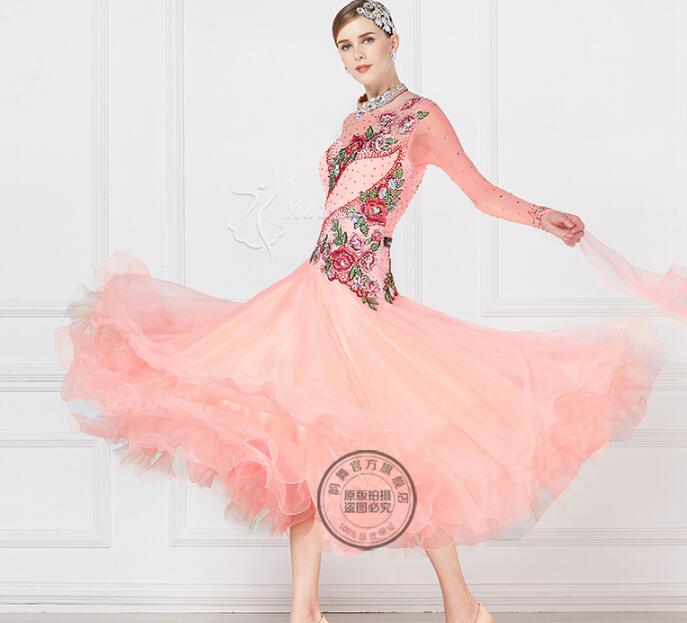 стандард ballroom фустан розова конкуренција ballroom фустан прилагодите женска ballroom фустани