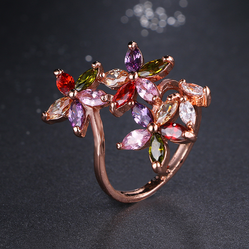 Z 2017 Уникатен дизајн мода Monalisa прстен се зголеми златна боја шарени ААА циркон свадба bijoux 3 Ctue женскиот