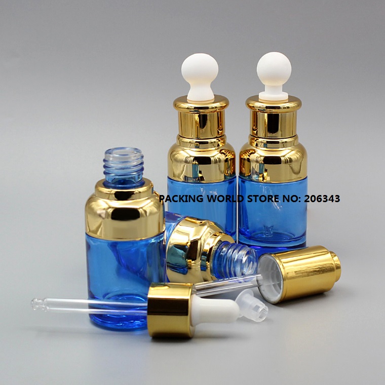 30ml сино стакло dropper шише со злато рамо и злато јака бела сијалица за масло/серумски/суштината/течни dropper
