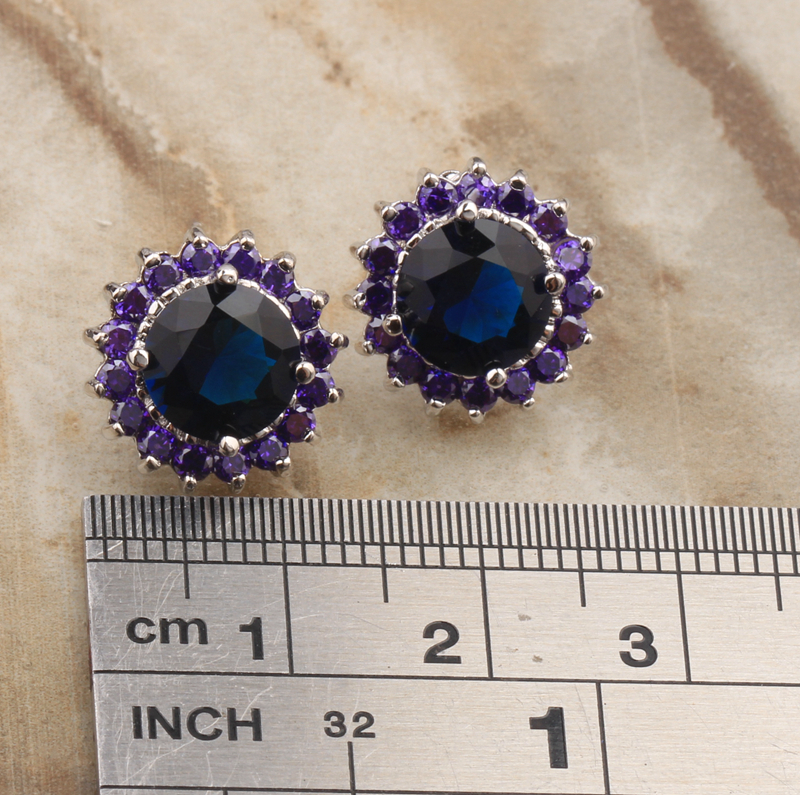 Апсорбирање на Сина Ограничен Пурпурна 925 Sterling silver Околу Круг Камења Studs Обетки За Жена на Модата