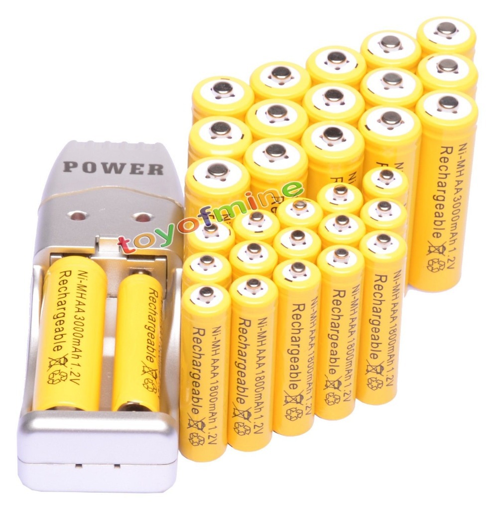 16+16 x АА ААА 1800mAh 3000mAh Батерија 1.2 V Жолта + USB Полнач