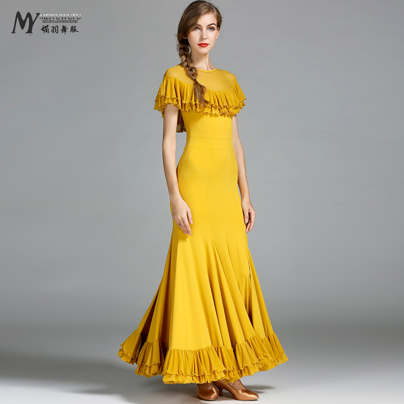 2017 нова мода танц облечи оригиналниот дизајн Боење националниот стандард на танц фустан долг ракав фустани