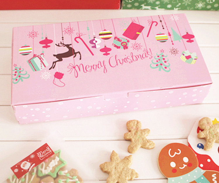 Нови Пристигнување 24*12*4.5 cm 10pcs Божиќ Розова Торта Cookie Подарок Kraft Хартија Кутија Macaron Чоколадни Закуски Слатка Бонбони Партија Пакување