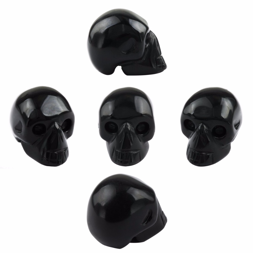 SUNYIK 1Lot (5Pc) Црна Obsidian Камен Резба Черепот Скелет на Главата Примерок Џеб Статуа Figurine Оркестарот 1
